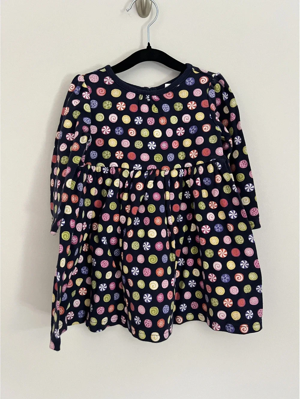 Y2K Gymboree 2008 Navy Candy AOP Long Sleeve Dress